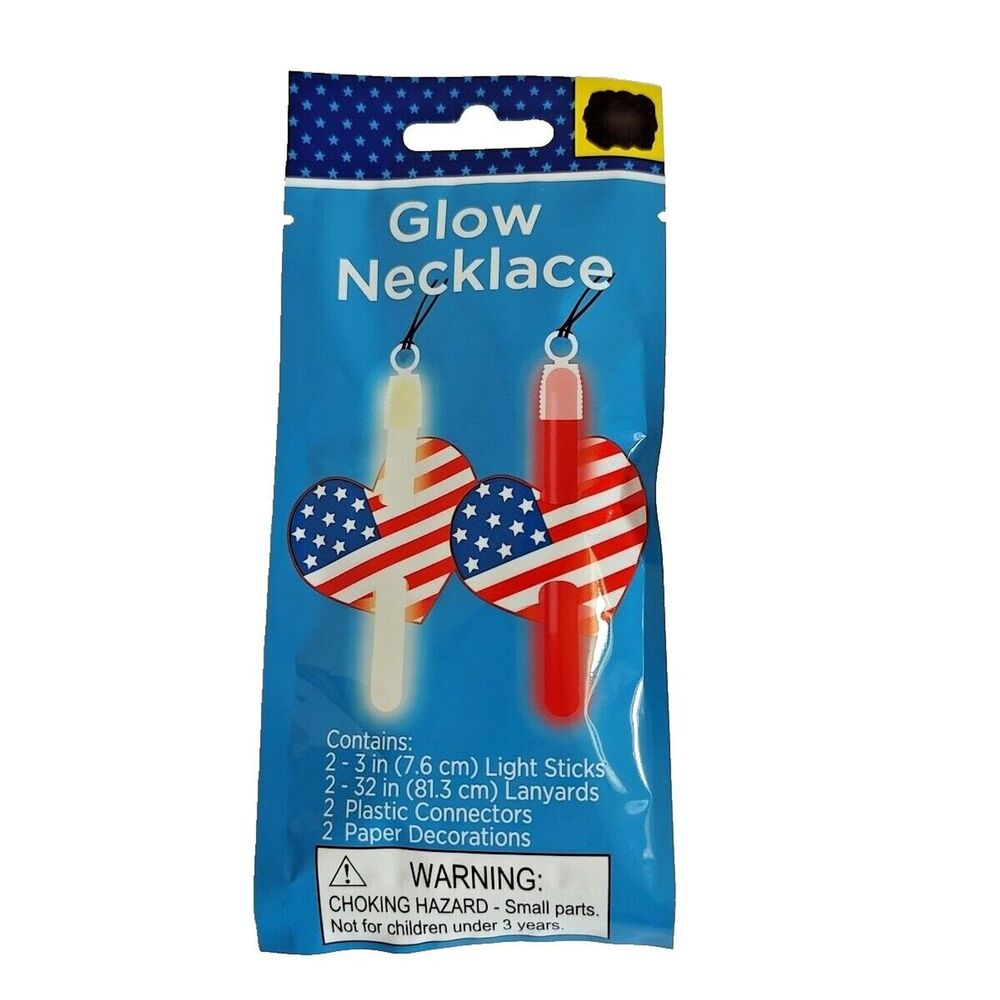 2 Count Pack of Patriotic Glow 32" Necklaces American Flag USA Red White Blue